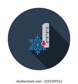 Winter Cold Icon. Flat Circle Stencil Design With Long Shadow. Vector Illustration.