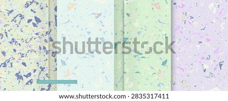 Winter cold mint icy set seamless terrazzo patterns. Pattern for ceramics, marble, natural stone. Vector stock illustration textured shapes in winter colors