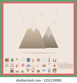 winter cold mountain flat design icon set, vector, illustration