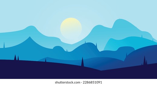 Winter cold mountain range beautiful mint colours landscape vector art