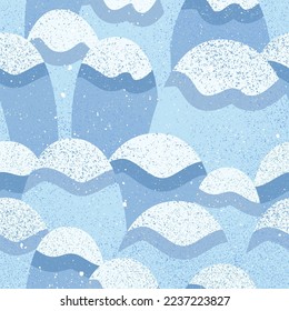 Winter Cold Mountain Seamless Patterns. Vector Illustration of Snow Landscape Background.