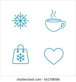 winter cold snow line icons set blue on white background