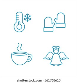winter cold snow line icons set blue on white background