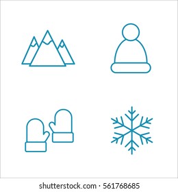 winter cold snow line icons set blue on white background