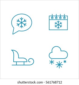winter cold snow line icons set blue on white background