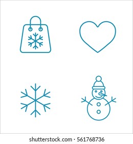winter cold snow line icons set blue on white background