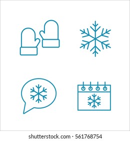winter cold snow line icons set blue on white background