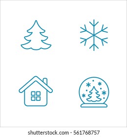 winter cold snow line icons set blue on white background