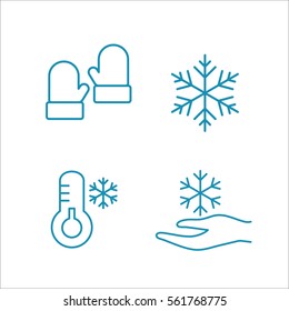winter cold snow line icons set blue on white background