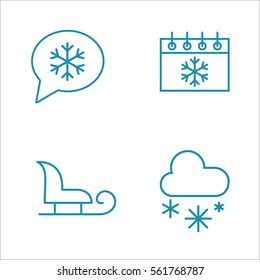 winter cold snow line icons set blue on white background