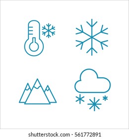 winter cold snow line icons set blue on white
