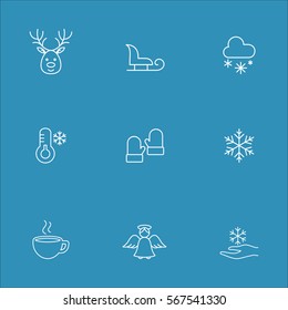 winter cold snow line icons set