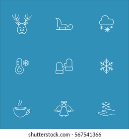 winter cold snow line icons set