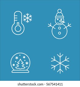 winter cold snow line icons set