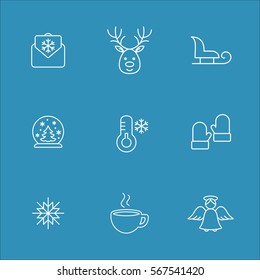 winter cold snow line icons set