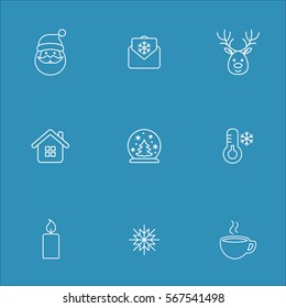 winter cold snow line icons set