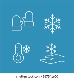 winter cold snow line icons set