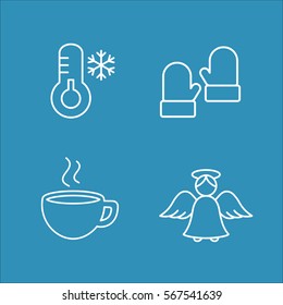 winter cold snow line icons set
