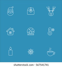 winter cold snow line icons set
