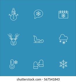 winter cold snow line icons set