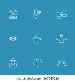 winter cold snow line icons set