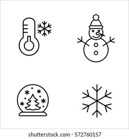 winter cold snow line icons set