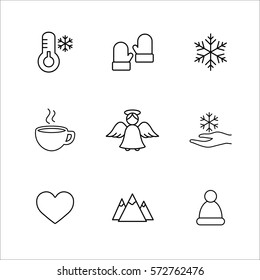 winter cold snow line icons set