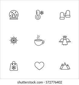 winter cold snow line icons set