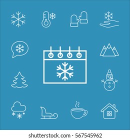 winter cold snow vector line icons set