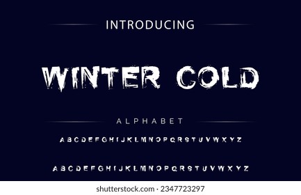 Pincel estilo frío invernal pintado con letras vectoriales mayúsculas, alfabeto, tipo de letra.