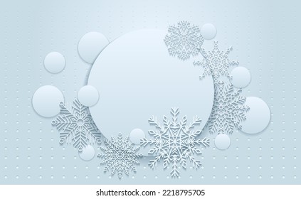 Winter collage of snowflakes. Vector illustration of a set of snowflakes and circles in a winter poster. Sketch for creativity.