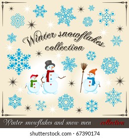 Winter collection 2. Modern design element for cold season. Set of snowflakes and snow.