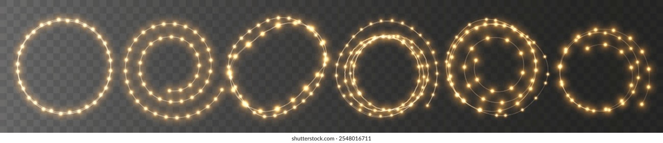 Winter Collection 2024: Golden Christmas Garlands and Sparkling Lights for Festive Designs and Holiday Cards