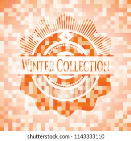 Winter Collection abstract orange mosaic emblem with background