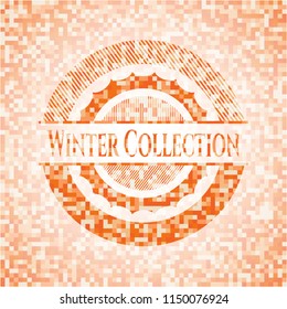 Winter Collection abstract orange mosaic emblem with background