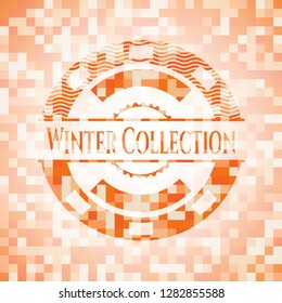 Winter Collection abstract orange mosaic emblem with background