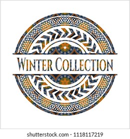 Winter Collection arabic badge background. Arabesque decoration.