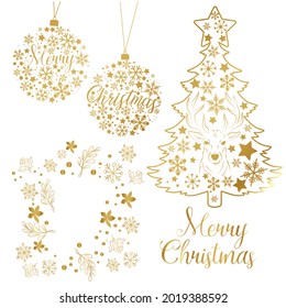 Winter Collection of Christmas ball, snowflakes, tree. Vector art illustration.	