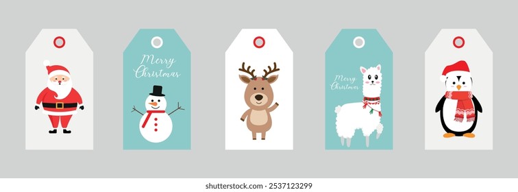 Personajes de Navidades de Colección de invierno. Etiquetas de regalo. Gráficos de Vector