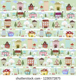 winter collection cozy houses with trees for your design  