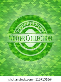 Winter Collection green emblem with triangle mosaic background