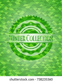 Winter Collection green emblem with triangle mosaic background