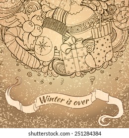 Winter collection. Winter icons vintage circle composition. Vector file organized in layers for easy editing. Design element for card. Winter is over background.