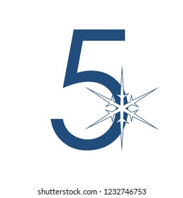 Winter collection of numbers - number 5. Snowflake font