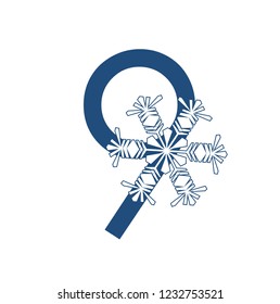 Winter collection of numbers - number 9. Snowflake font