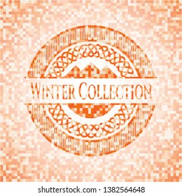 Winter Collection orange mosaic emblem. Vector Illustration. Detailed.