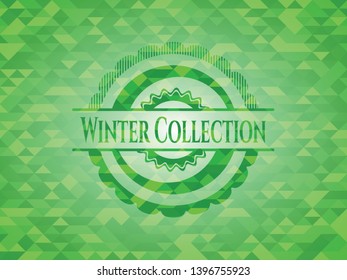 Winter Collection realistic green emblem. Mosaic background. Vector Illustration. Detailed.