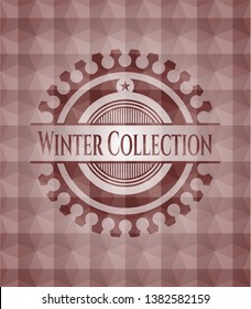 Winter Collection red polygonal badge. Seamless.