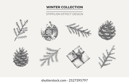Winter Collection with Stipplism Effect Featuring Seasonal Elements