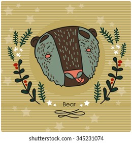 winter color image with a funny-faced bear, for design